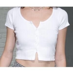 Brandy Melville Zelly Ruffle Crop Button Up Top One Size